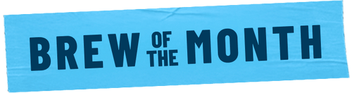 Blue banner with 'Brew of the Month' text on a black background